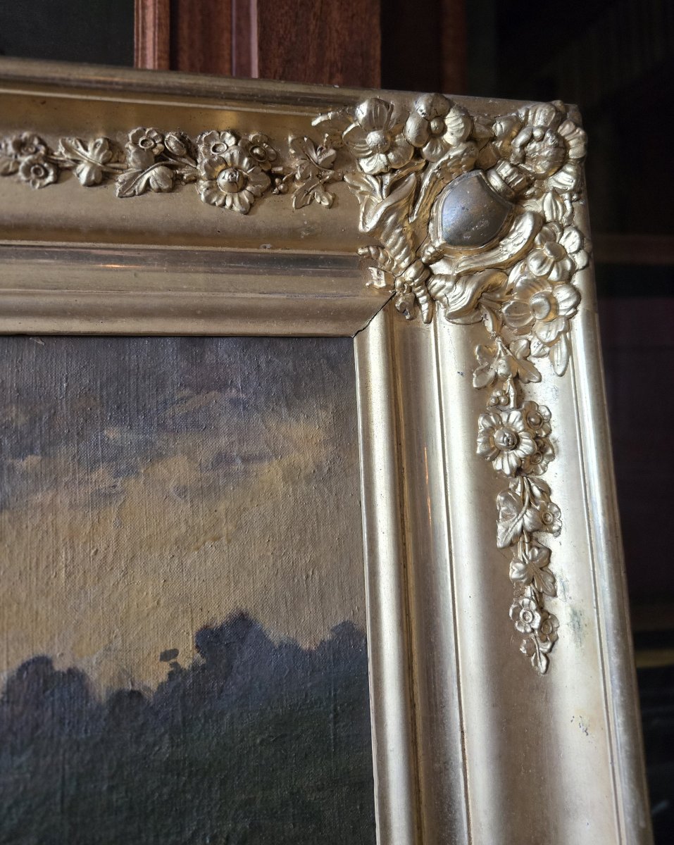 Oil On Canvas – Pointing Dog In A Landscape – French School, 19th Century-photo-5