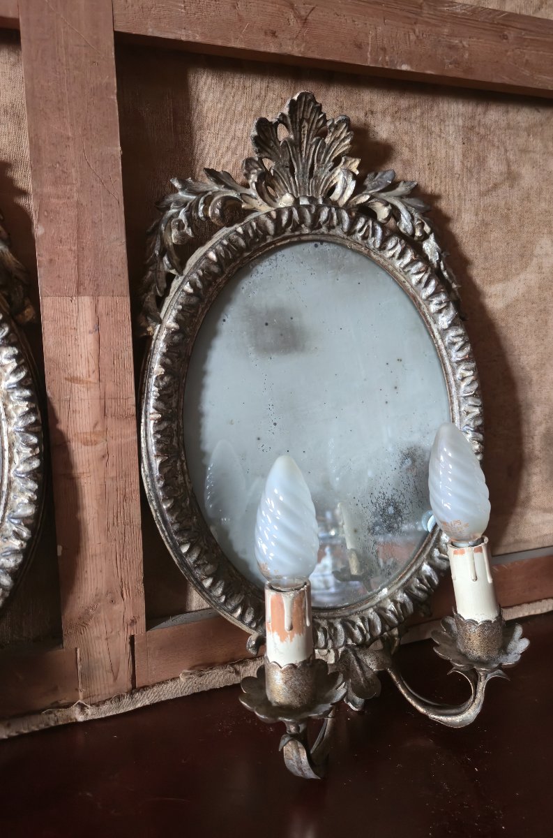 Paire d’appliques murales anciennes à miroir – Style Louis XVI - XXeme -photo-3
