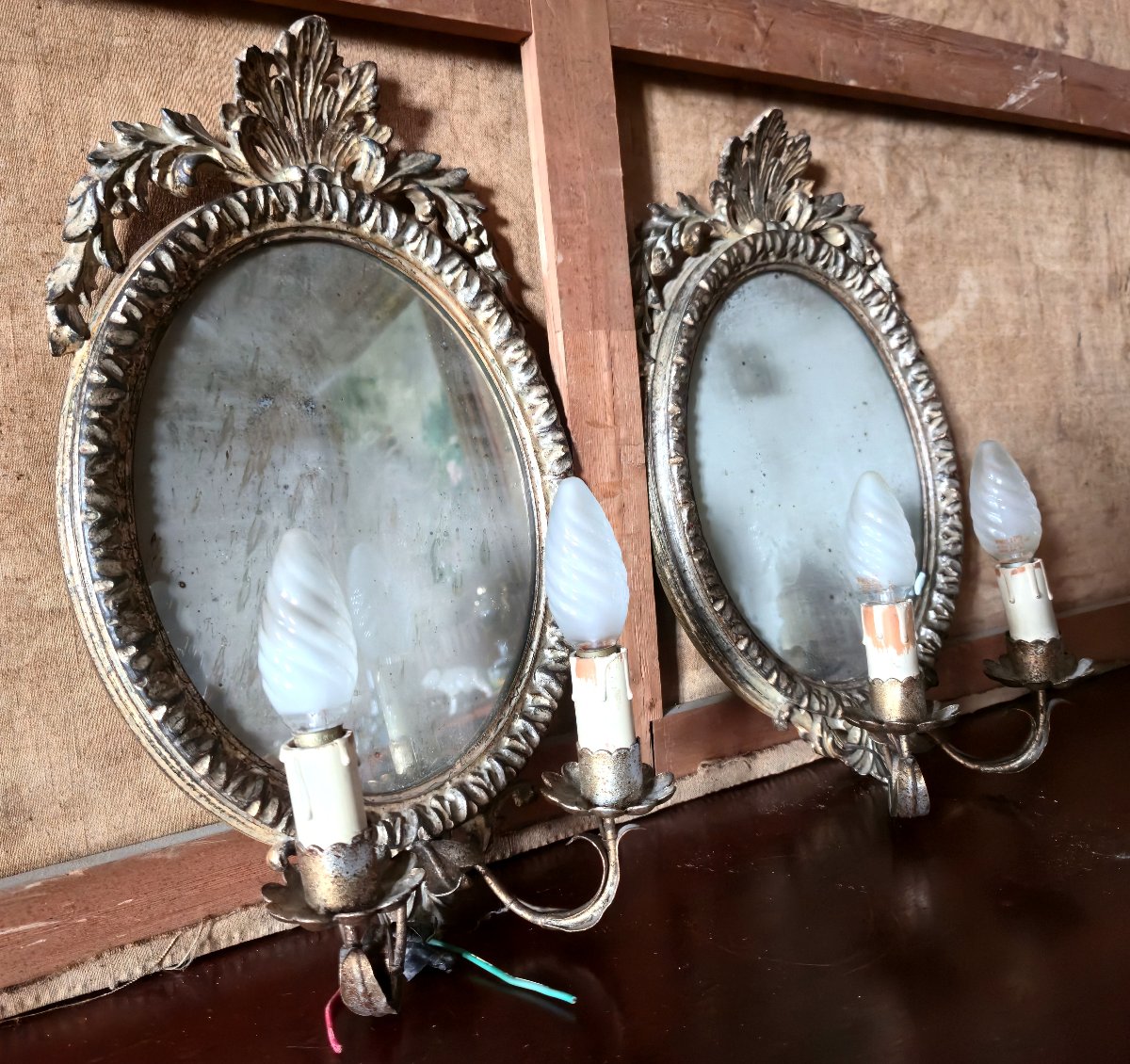 Paire d’appliques murales anciennes à miroir – Style Louis XVI - XXeme -photo-6