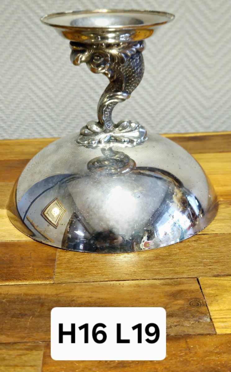 Silver-plated Metal Footed Bowl – Dolphin Decoration – Menesés Spain – -photo-7