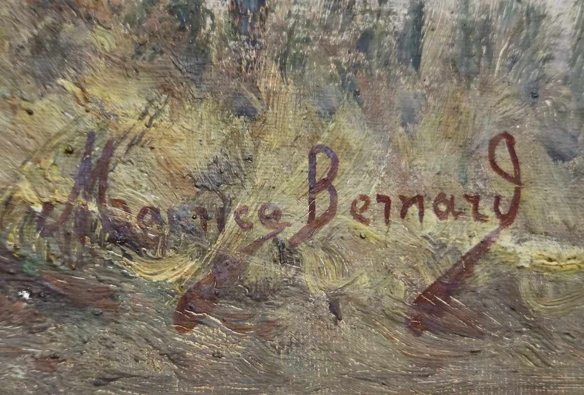 Oil On Canvas – Signed Bernard – Lively River Landscape – French School, 20th Century -photo-5