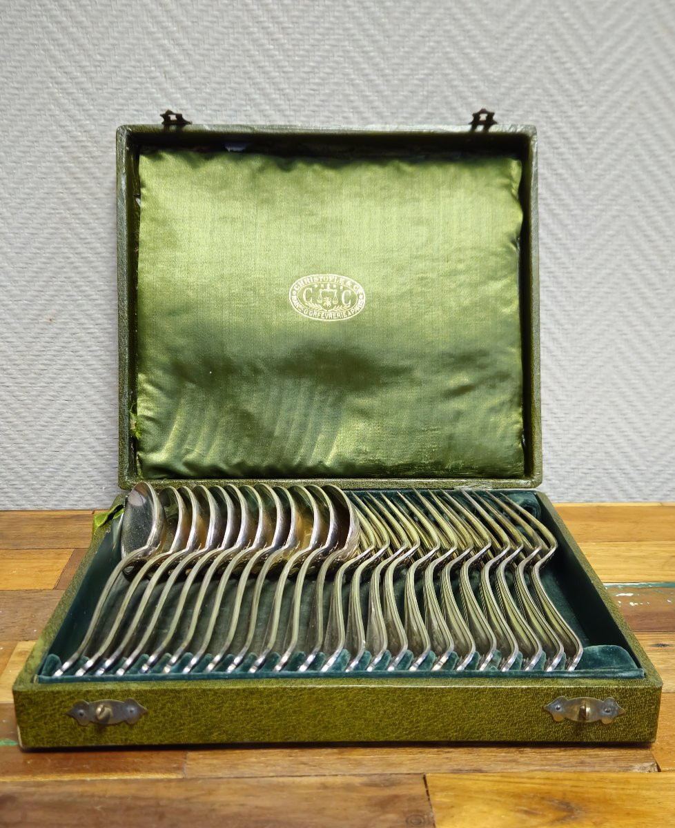 Christofle & Cie Flatware Set – 24 Pieces In Silver-plated Metal – Original Box-photo-1