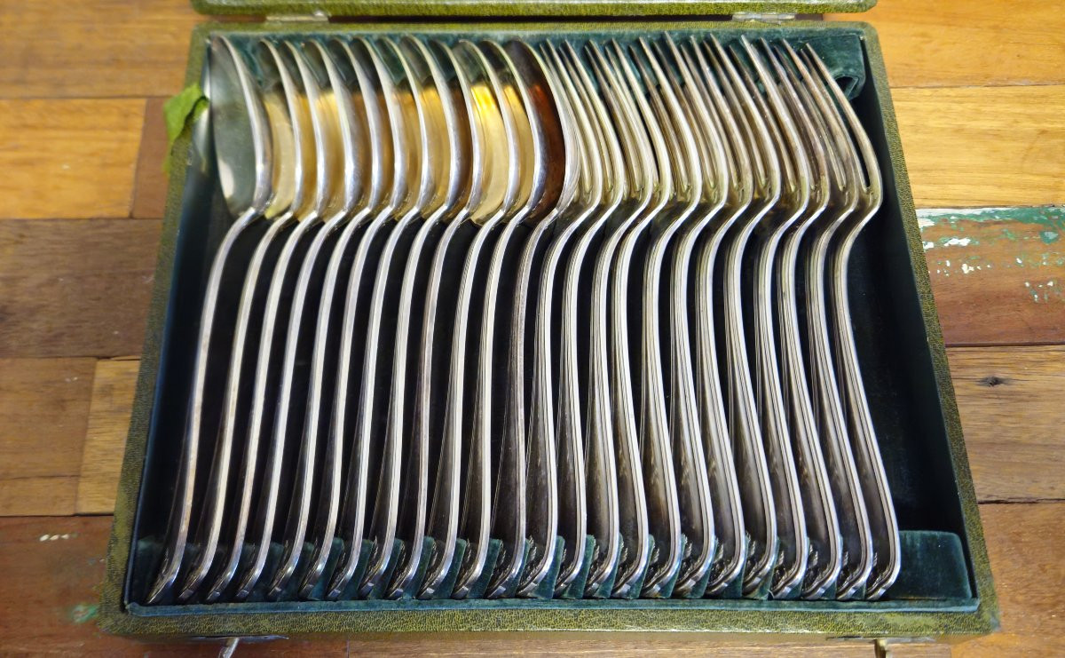 Christofle & Cie Flatware Set – 24 Pieces In Silver-plated Metal – Original Box-photo-4