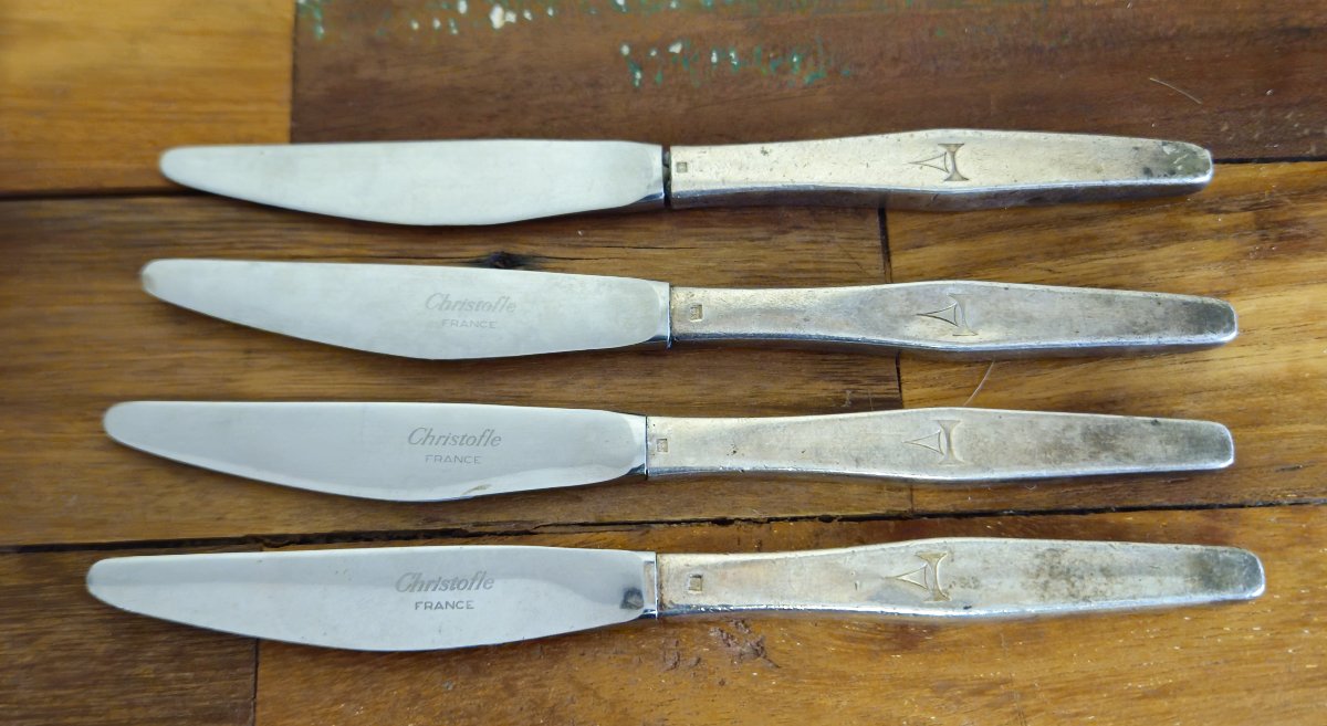 Christofle – France :  4 couteaux de table / et une pince -photo-5