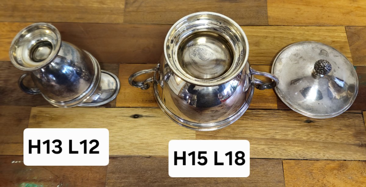 Service sucrier et pot à lait ancien en métal argenté – Style Empire / Louis XVI -photo-8