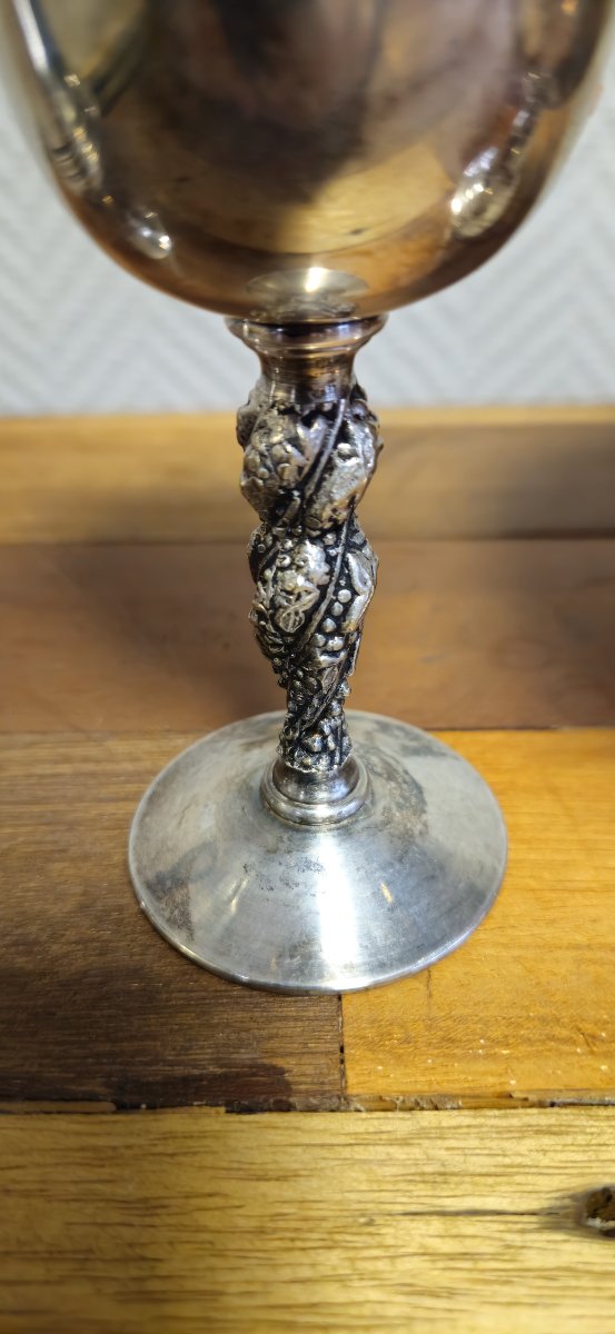 Set Of 3 Silver-plated Metal Pieces – Cup, Vase & Tumbler – Valero For Falstaff –-photo-5