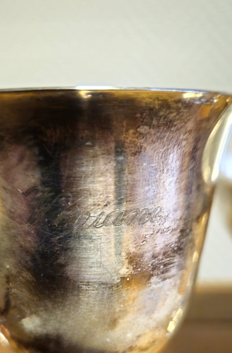 Set Of 3 Silver-plated Metal Pieces – Cup, Vase & Tumbler – Valero For Falstaff –-photo-6