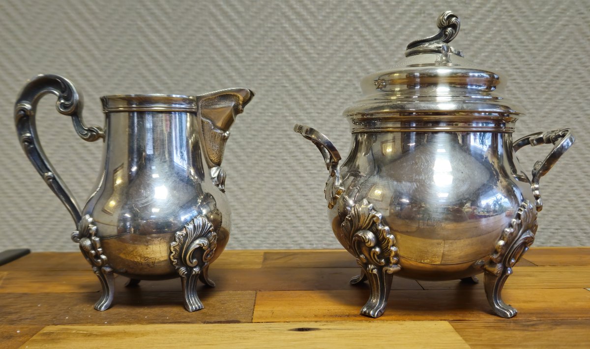 Antique Silver-plated Sugar Service – Louis XV Rococo Style – Sugar Bowl + Milk Jug -photo-1
