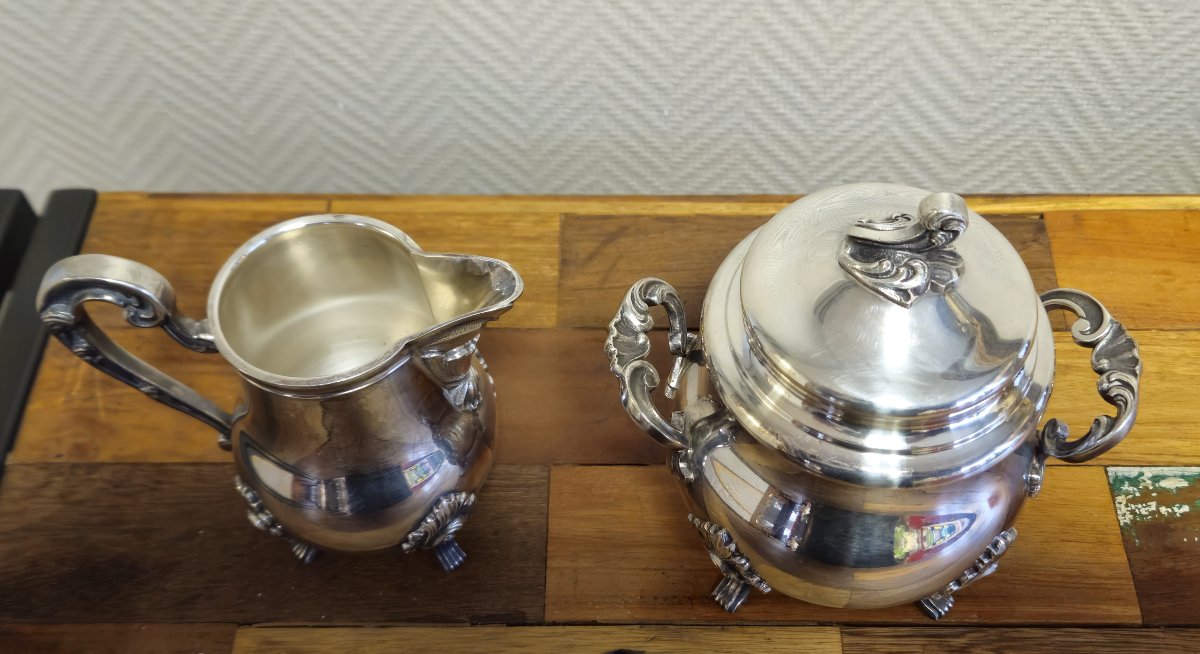 Antique Silver-plated Sugar Service – Louis XV Rococo Style – Sugar Bowl + Milk Jug -photo-4