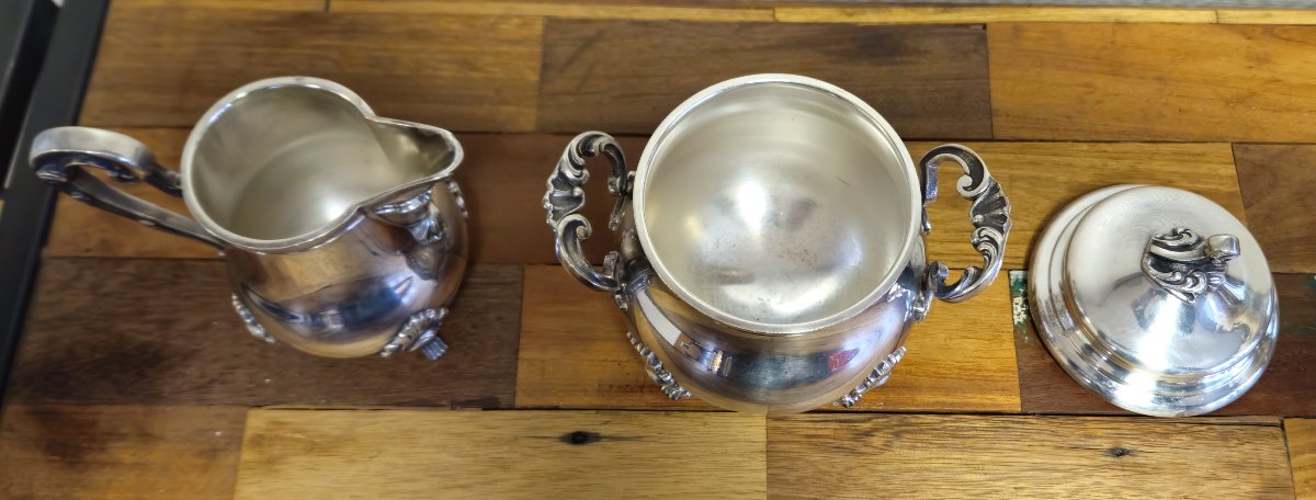 Antique Silver-plated Sugar Service – Louis XV Rococo Style – Sugar Bowl + Milk Jug -photo-5