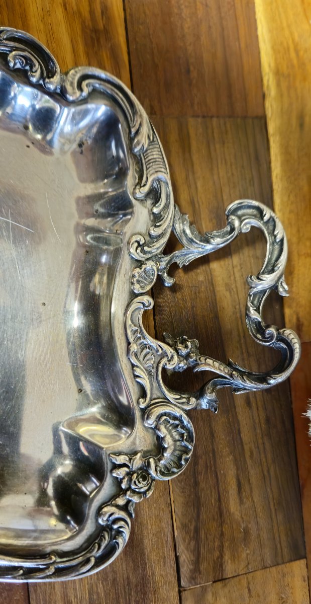 Nécessaire de table ancien en métal argenté – Pelle & balayette – Style Louis XV – -photo-5