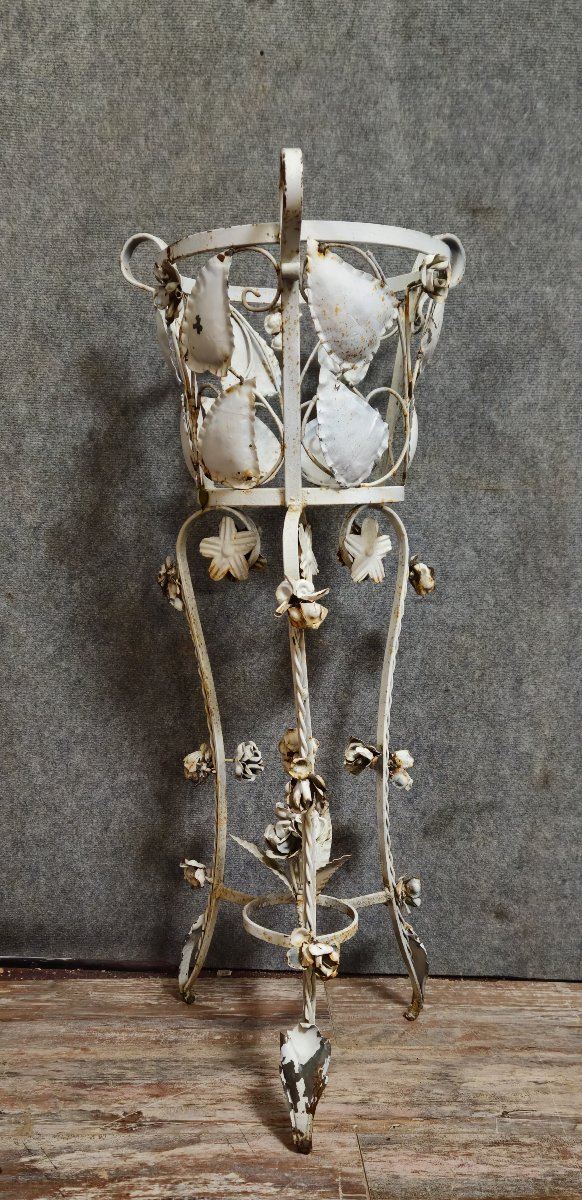 Grand Porte-plante ancien en fer forgé – Décor floral – Style romantique / shabby chic -photo-1