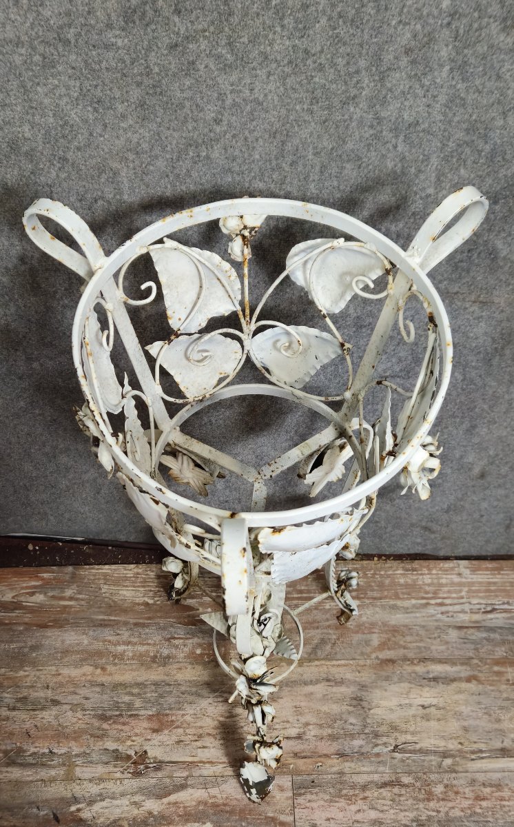 Grand Porte-plante ancien en fer forgé – Décor floral – Style romantique / shabby chic -photo-4