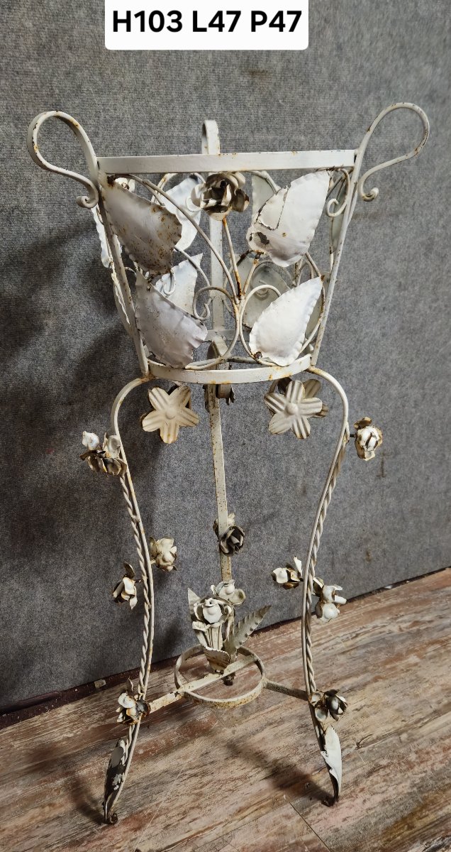 Grand Porte-plante ancien en fer forgé – Décor floral – Style romantique / shabby chic -photo-6