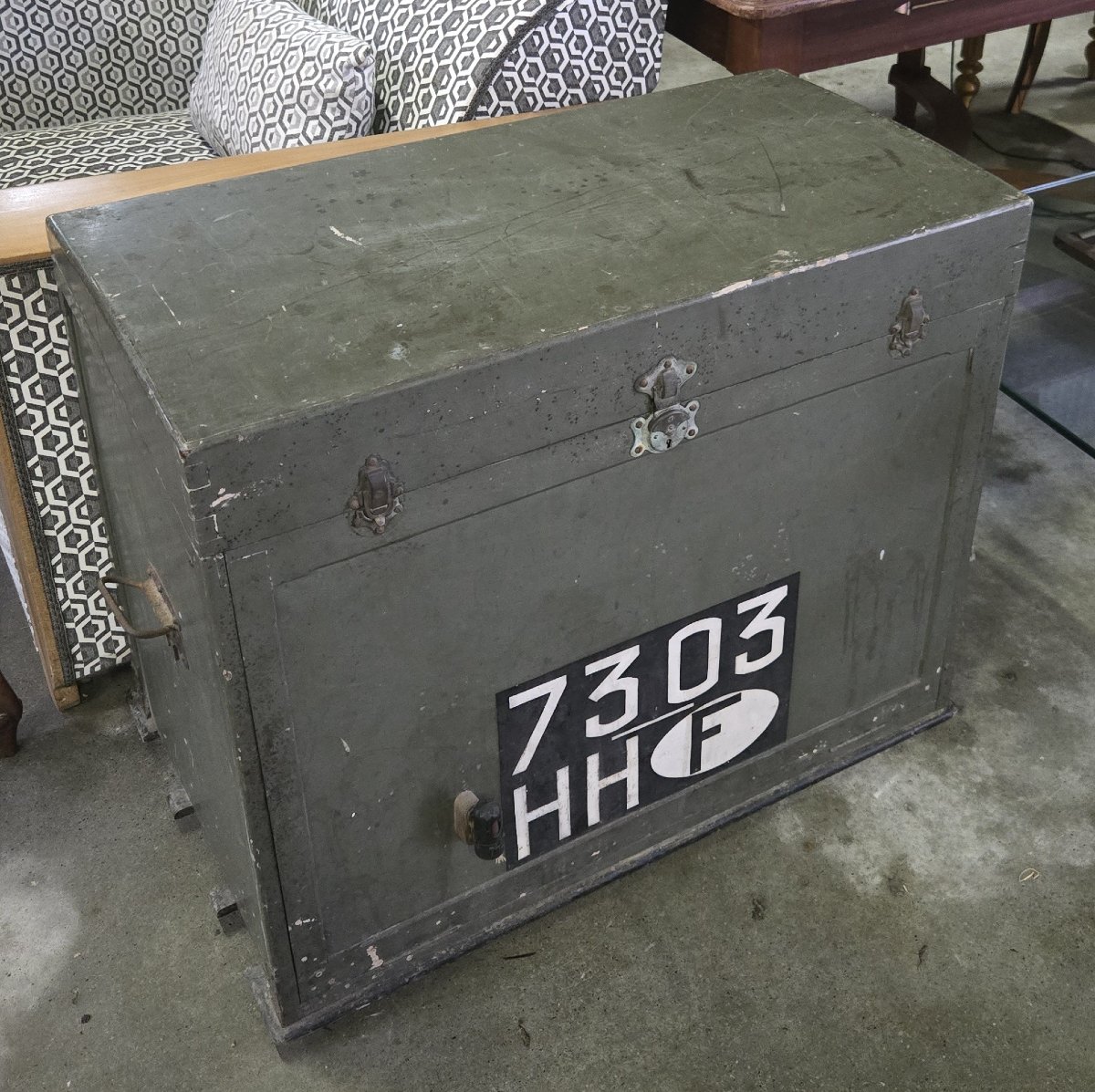 Rare Malle coffre de voiture ancienne en bois laqué – Années 1930-1950-photo-1