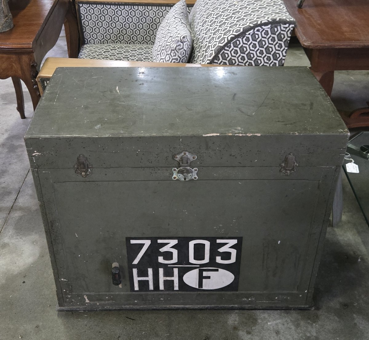 Rare Malle coffre de voiture ancienne en bois laqué – Années 1930-1950-photo-2