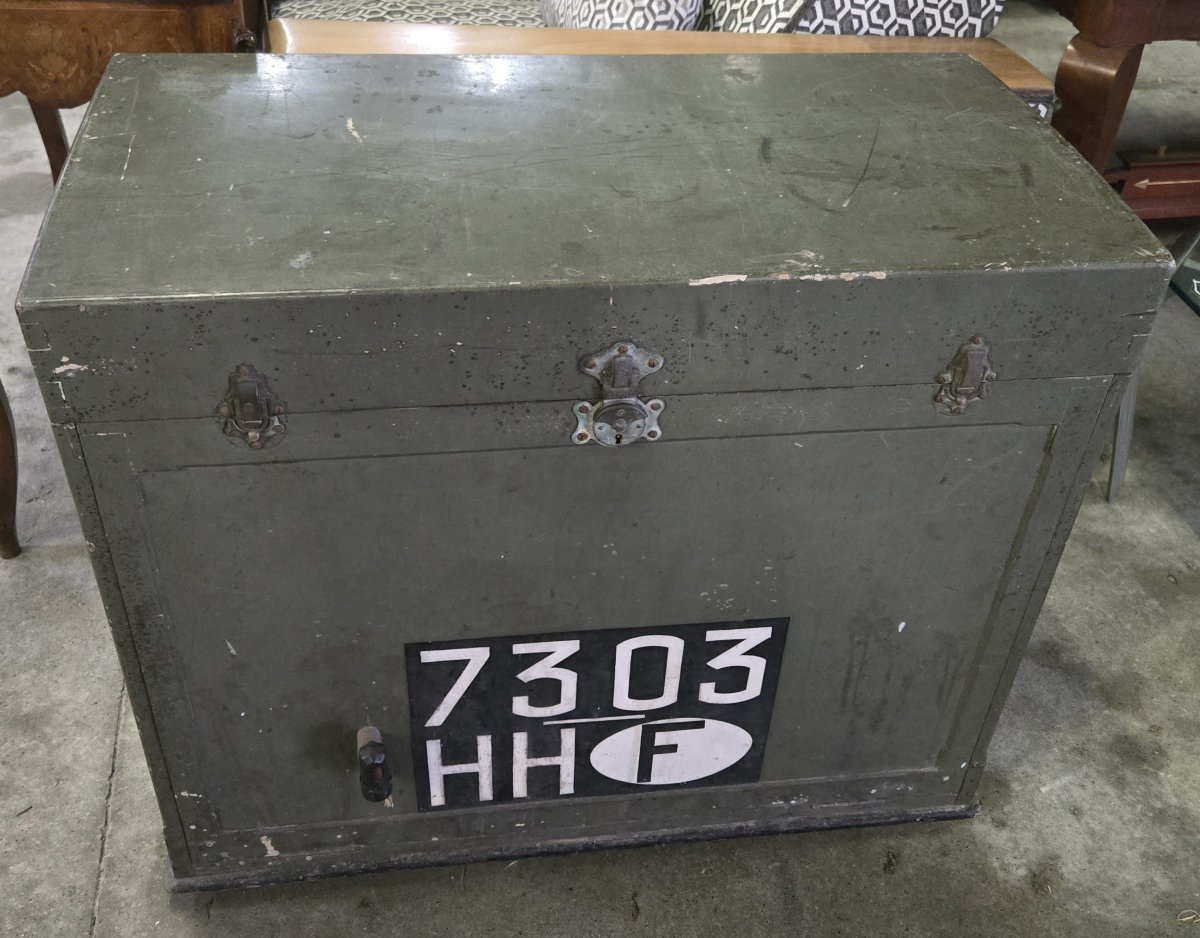 Rare Malle coffre de voiture ancienne en bois laqué – Années 1930-1950-photo-6