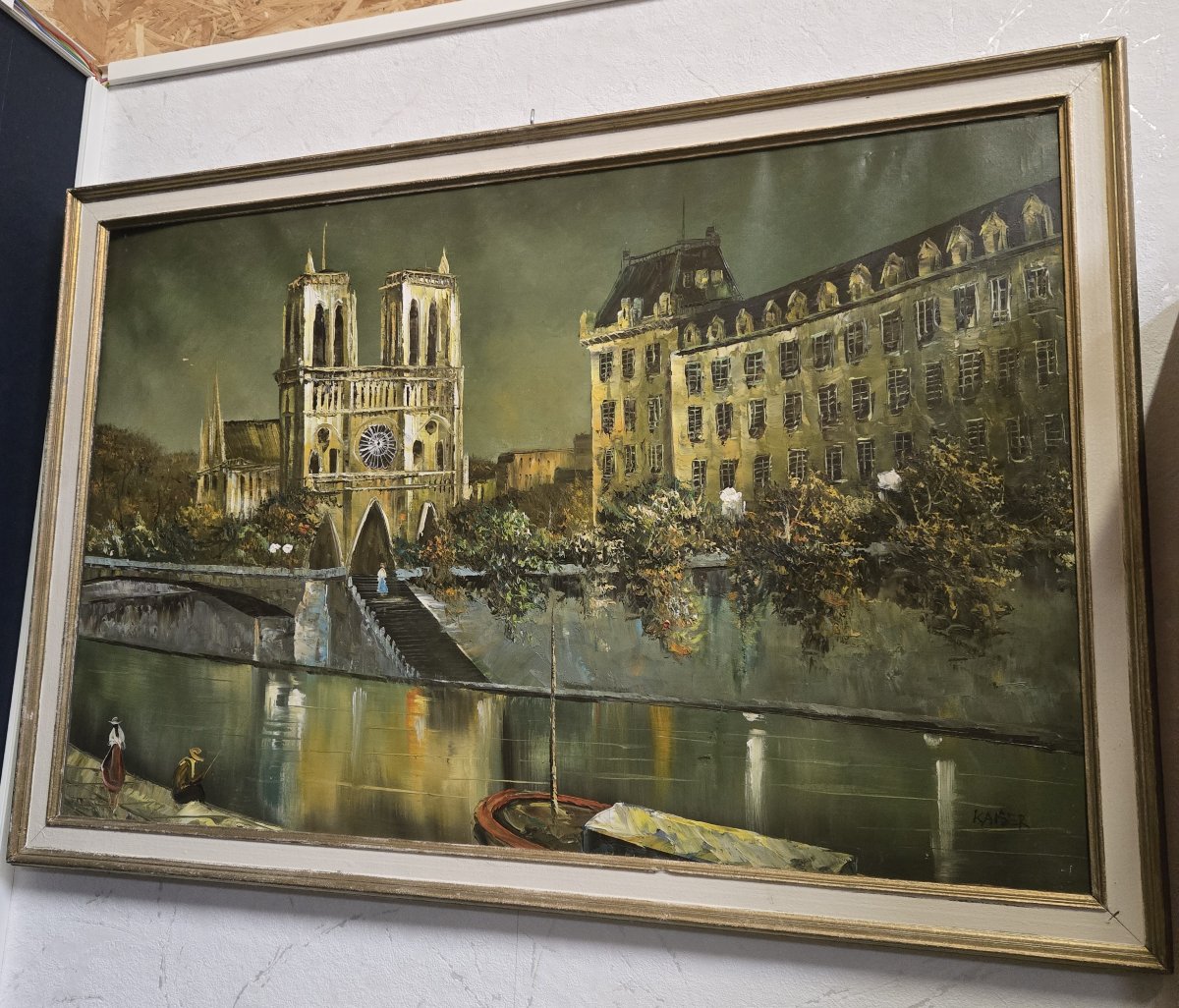 Grande Huile sur toile – Vue de Notre-Dame de Paris – Signée KAISER (Richard) – 67 x 100 cm -photo-1
