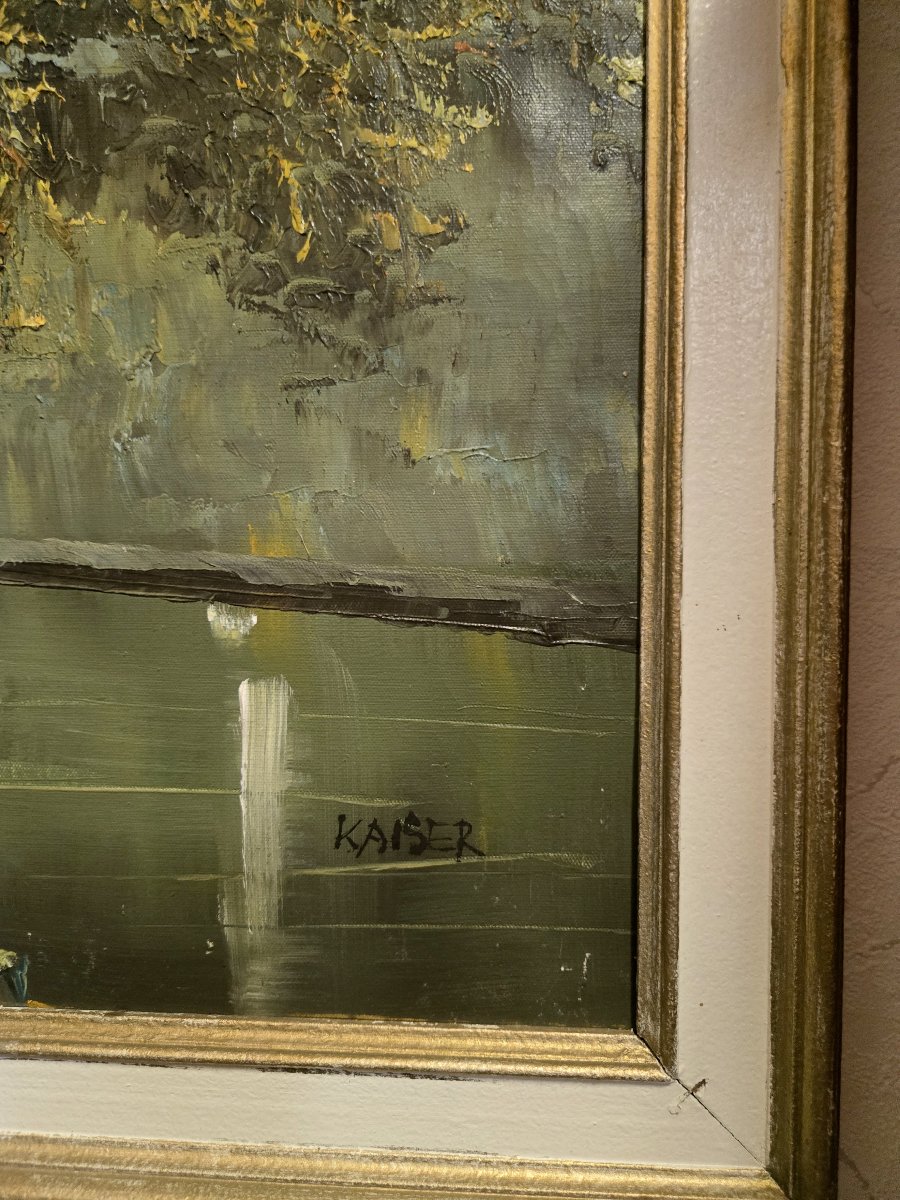 Grande Huile sur toile – Vue de Notre-Dame de Paris – Signée KAISER (Richard) – 67 x 100 cm -photo-4