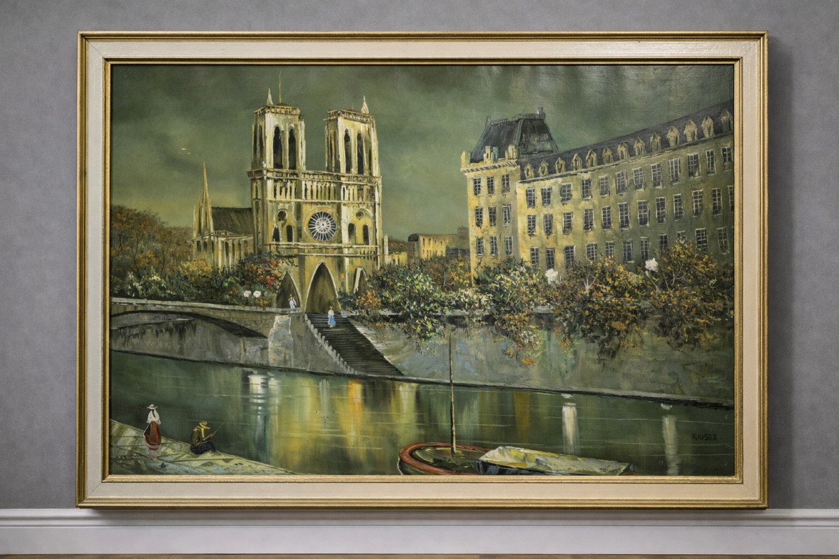 Grande Huile sur toile – Vue de Notre-Dame de Paris – Signée KAISER (Richard) – 67 x 100 cm 