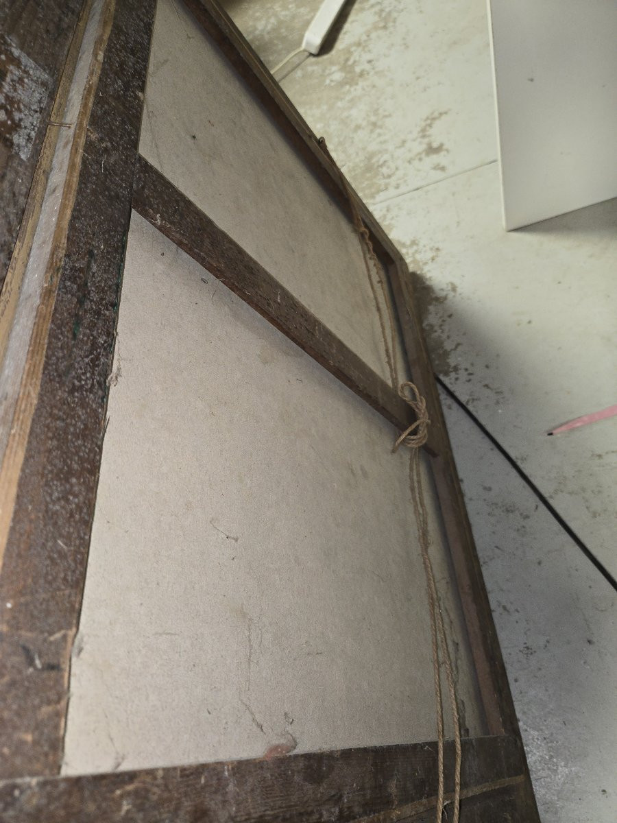 Huile sur toile d’après Bengt Nordenberg – Scène d’intérieur animée – Cadre doré -photo-7