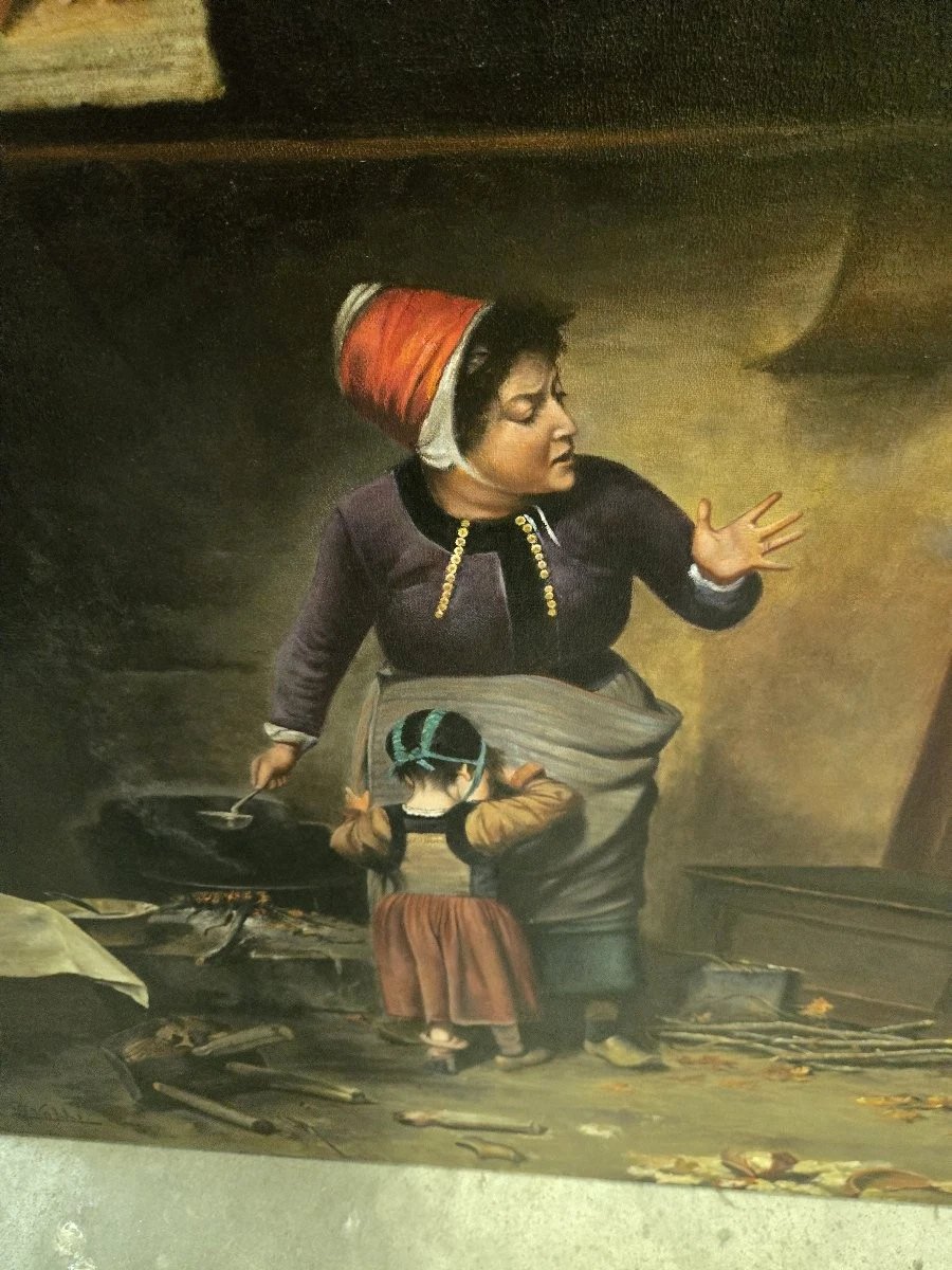 Très grande huile sur toile – “La Remontrance” – Signée Valli - XXeme  -photo-1