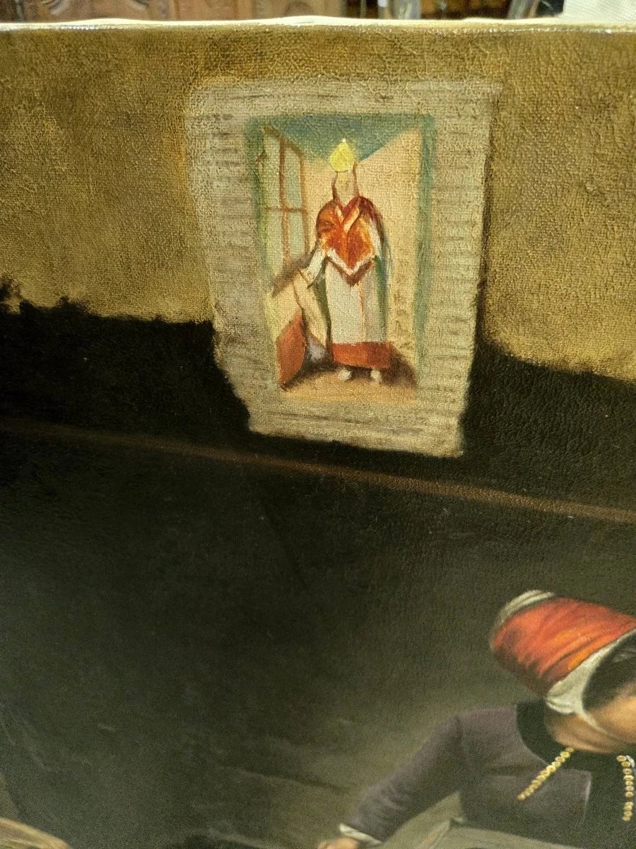 Très grande huile sur toile – “La Remontrance” – Signée Valli - XXeme  -photo-7