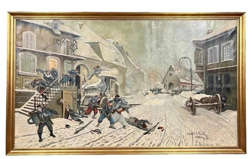 D’après Alphonse de Neuville par J. Véray – "L’Attaque à l’aube" (1870) / huile sur toile-photo-4