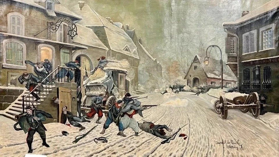 D’après Alphonse de Neuville par J. Véray – "L’Attaque à l’aube" (1870) / huile sur toile-photo-5