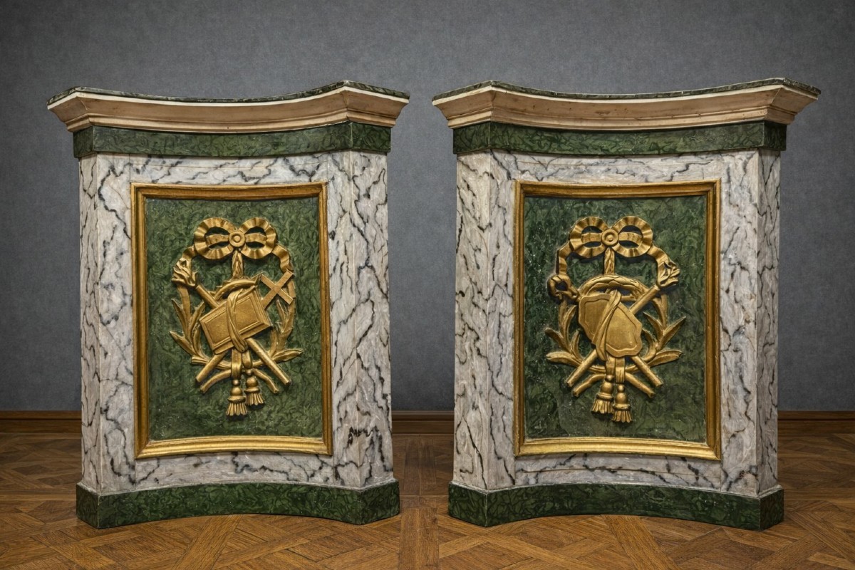 Pair Of Wood-paneled Corner Cabinets – Louis XVI Style – Circa 1850 (dated 1857) 