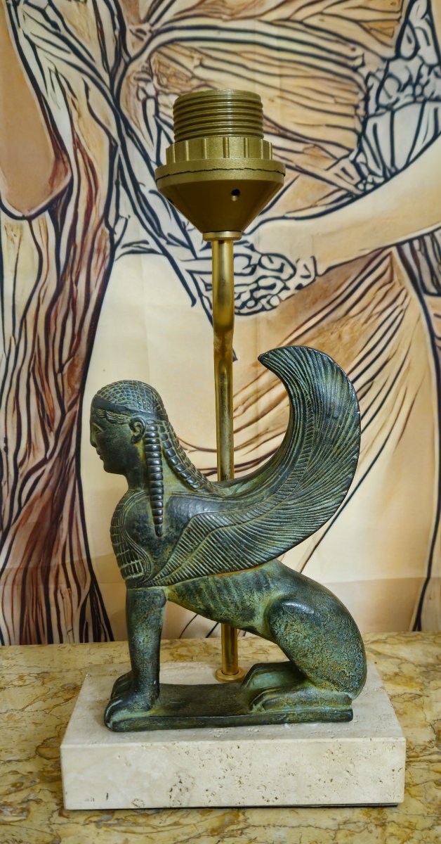 Lampe de table « Sphinx » – Maison Le Dauphin Bronze à patine verte -photo-6
