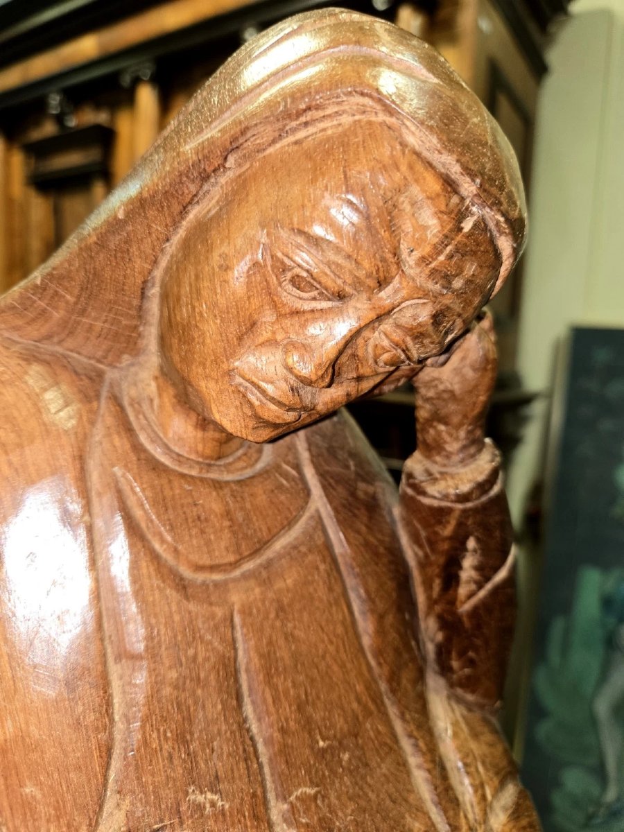 Solid Wood Sculpture – Religious Subject – H. 40 Cm  -photo-3