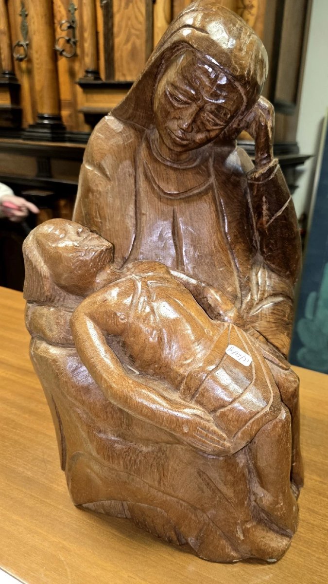 Solid Wood Sculpture – Religious Subject – H. 40 Cm  -photo-8
