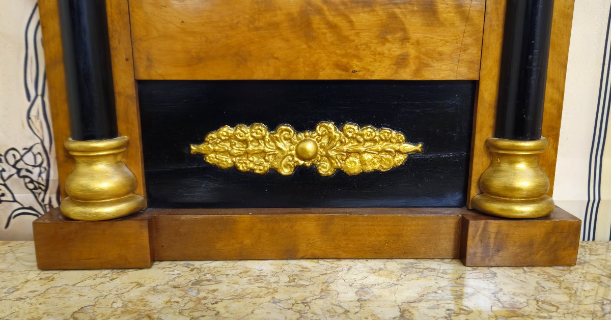 Empire Period Mirror In Gilt And Blackened Wood – Shell Pediment – 19th Century -photo-3