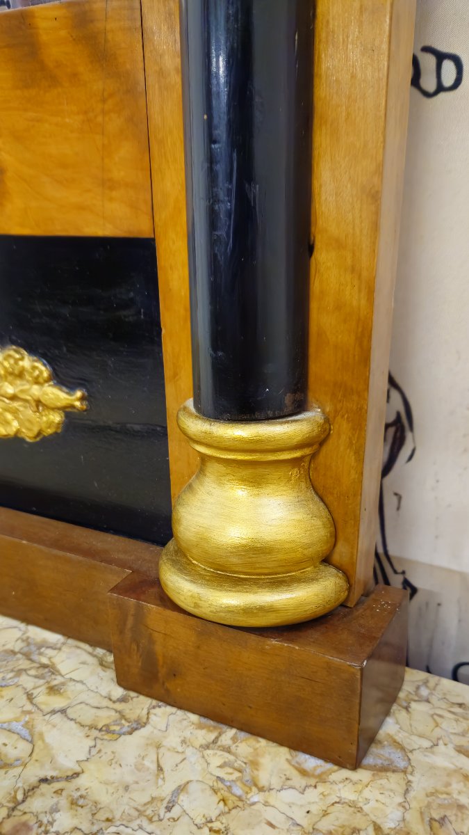 Empire Period Mirror In Gilt And Blackened Wood – Shell Pediment – 19th Century -photo-5