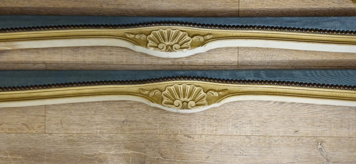 Lit corbeille de style Louis XV en bois sculpté et tapisserie – Décor scène galante -photo-6