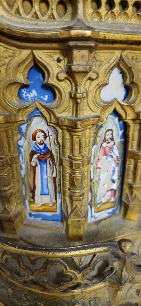 Neo-gothic Religious Clock In Gilt Bronze And Porcelain – 19th Century –  -photo-5