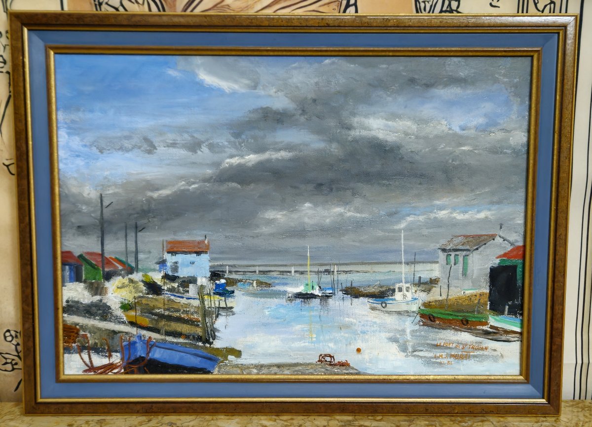 Huile sur toile – Port de Saint-Trojan – Île d’Oléron – E.M.J. Murat – 1984 -photo-1