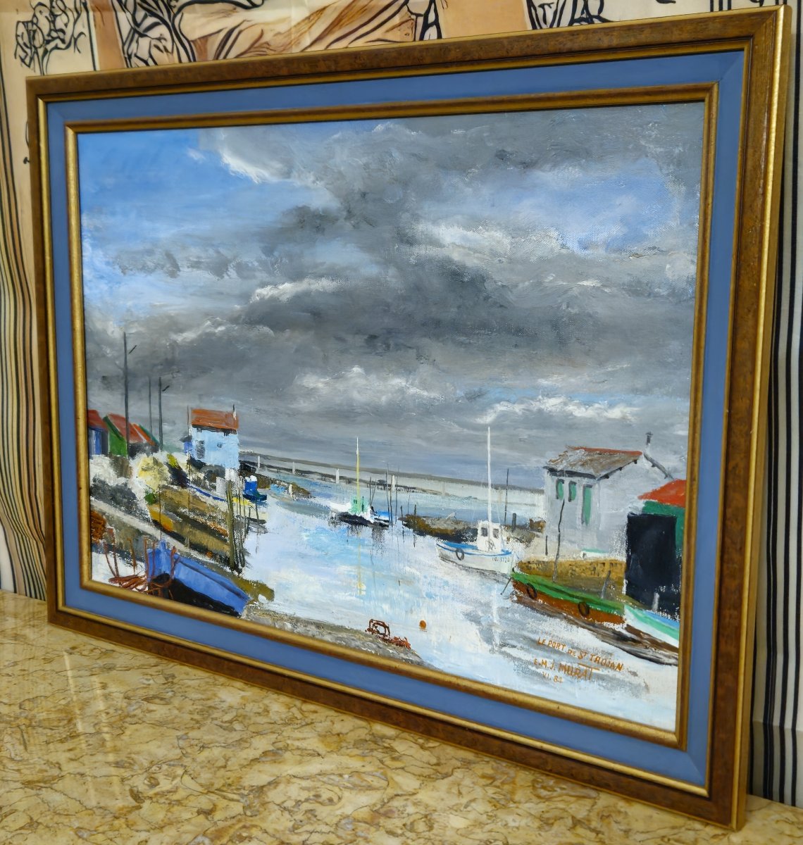 Huile sur toile – Port de Saint-Trojan – Île d’Oléron – E.M.J. Murat – 1984 -photo-3