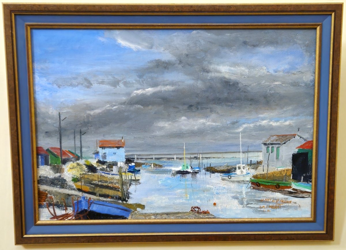 Huile sur toile – Port de Saint-Trojan – Île d’Oléron – E.M.J. Murat – 1984 -photo-6