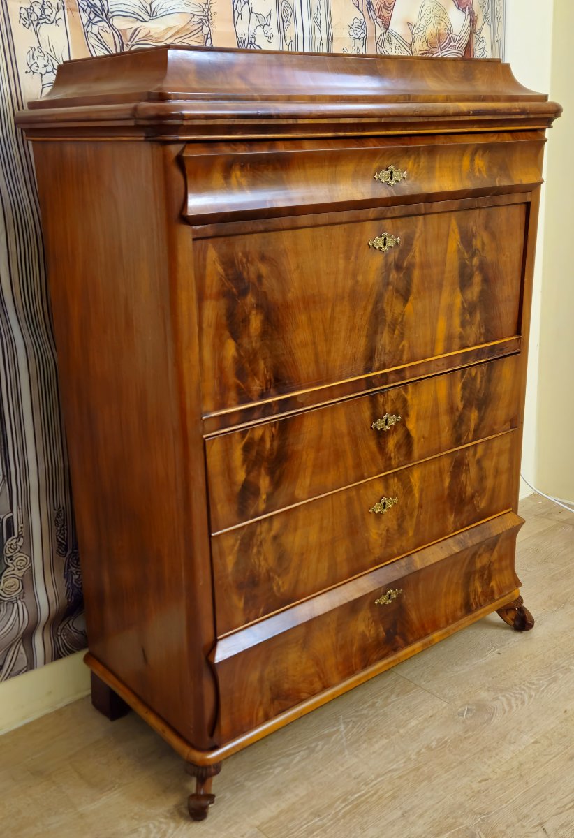 Bieidermeier Period Secretary/scriber In Flame Mahogany – 19th Century -photo-2