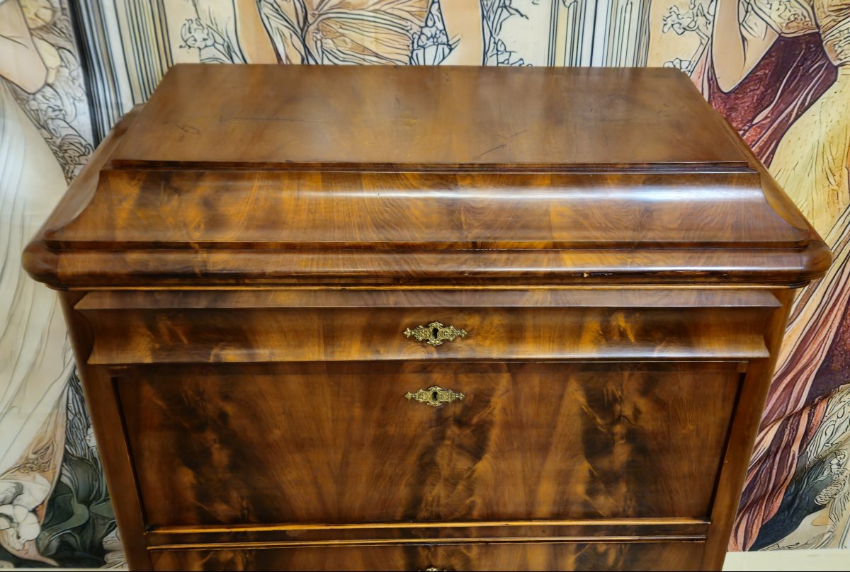 Bieidermeier Period Secretary/scriber In Flame Mahogany – 19th Century -photo-3