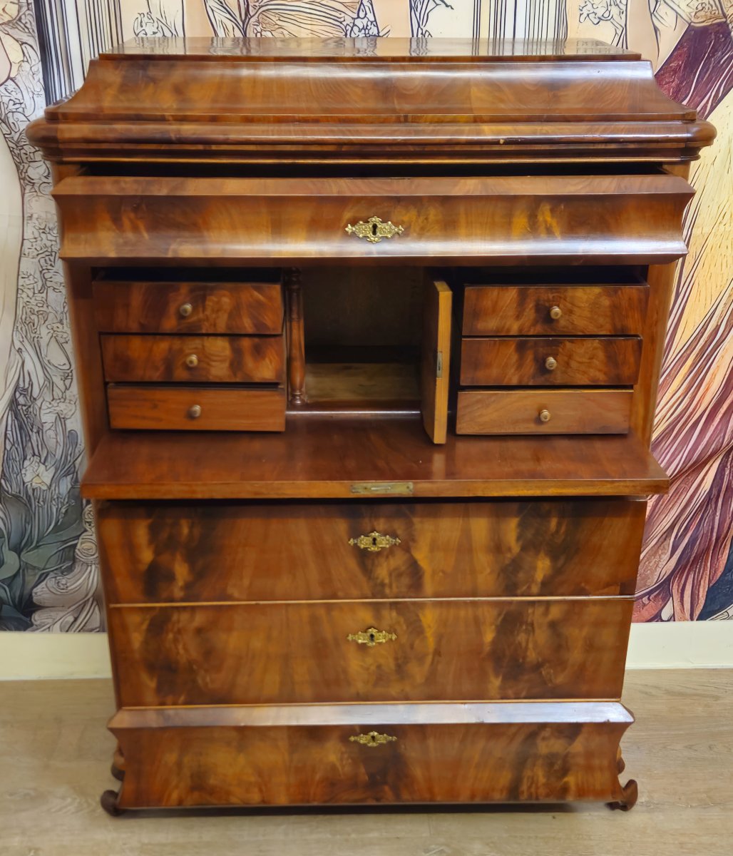 Bieidermeier Period Secretary/scriber In Flame Mahogany – 19th Century -photo-7