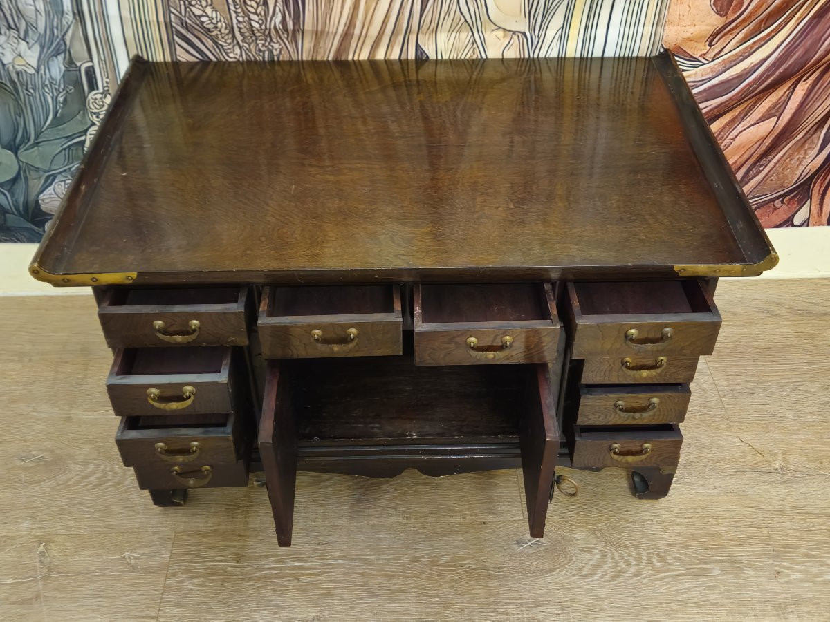 Asian-inspired Decorative Cabinet/low Sideboard – Solid Wood And Gilt Brass Fittings -photo-8