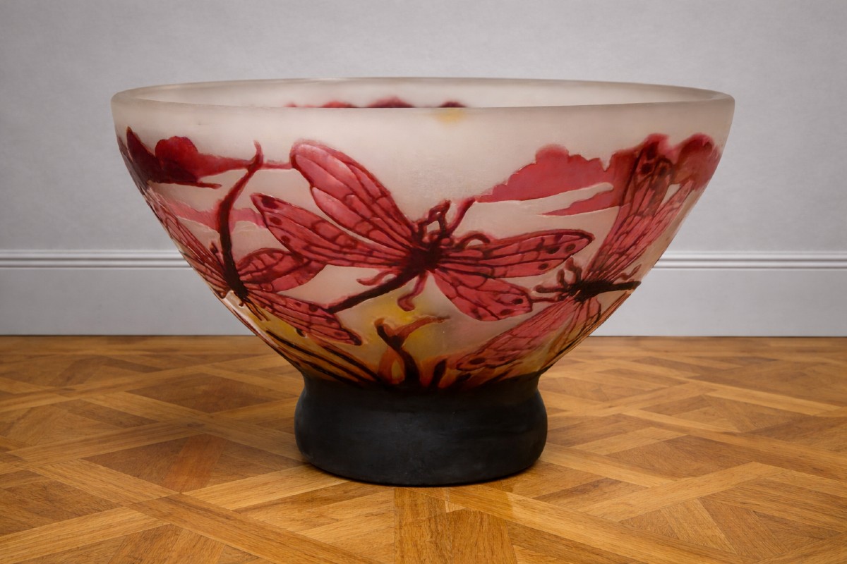Glass Paste Bowl Decorated With Dragonflies – Art Nouveau Style  