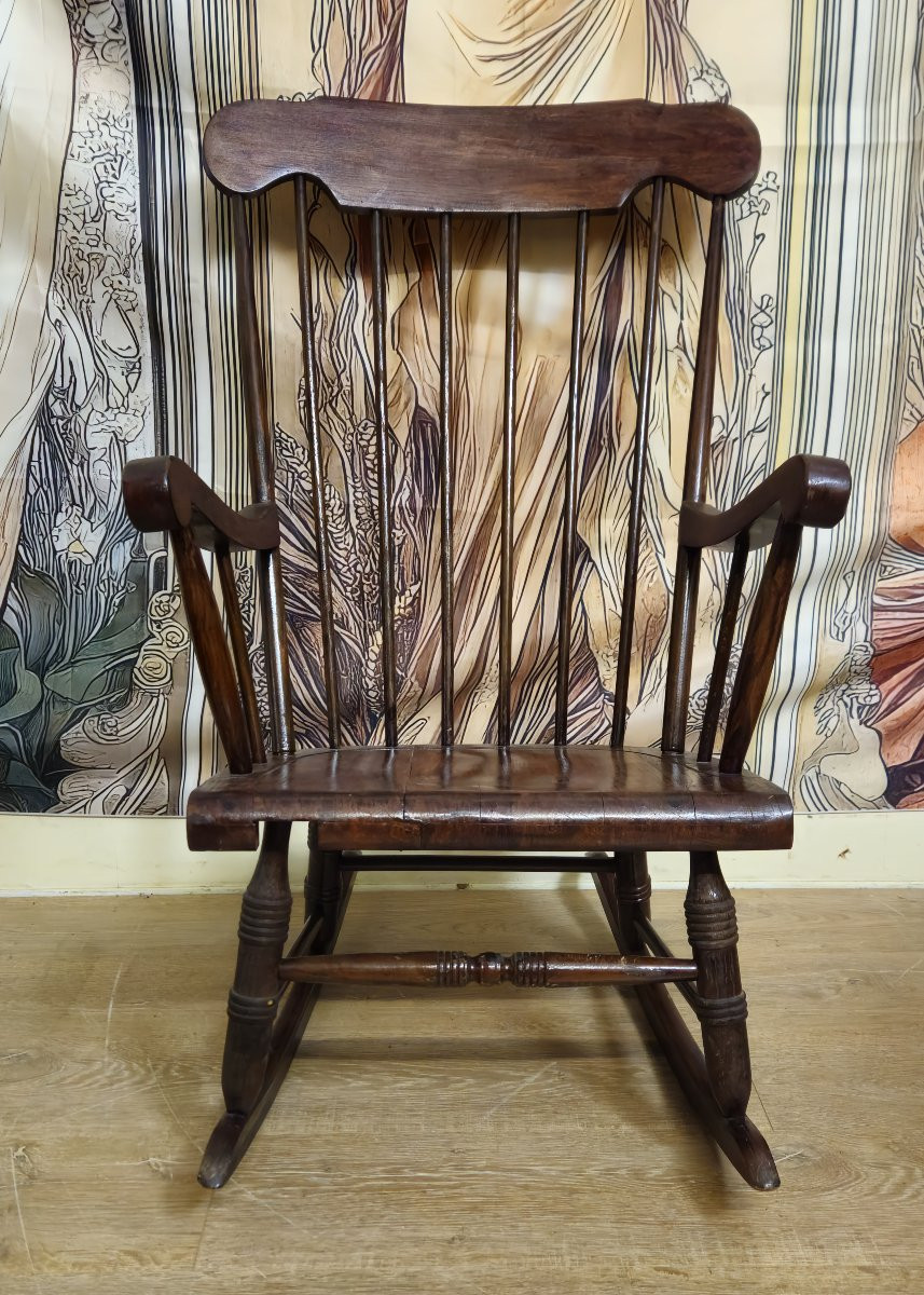 Fauteuil à bascule ancien en bois – rocking-chair style Windsor - XXeme -photo-1