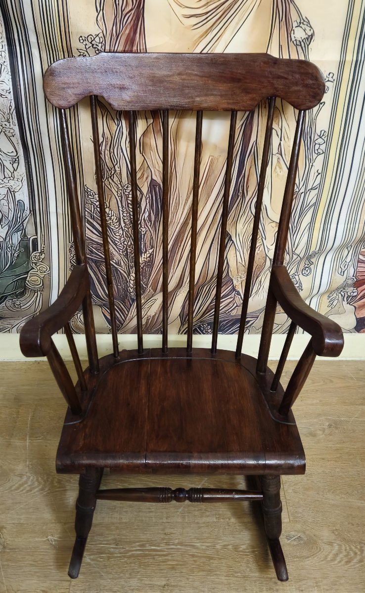 Fauteuil à bascule ancien en bois – rocking-chair style Windsor - XXeme -photo-2