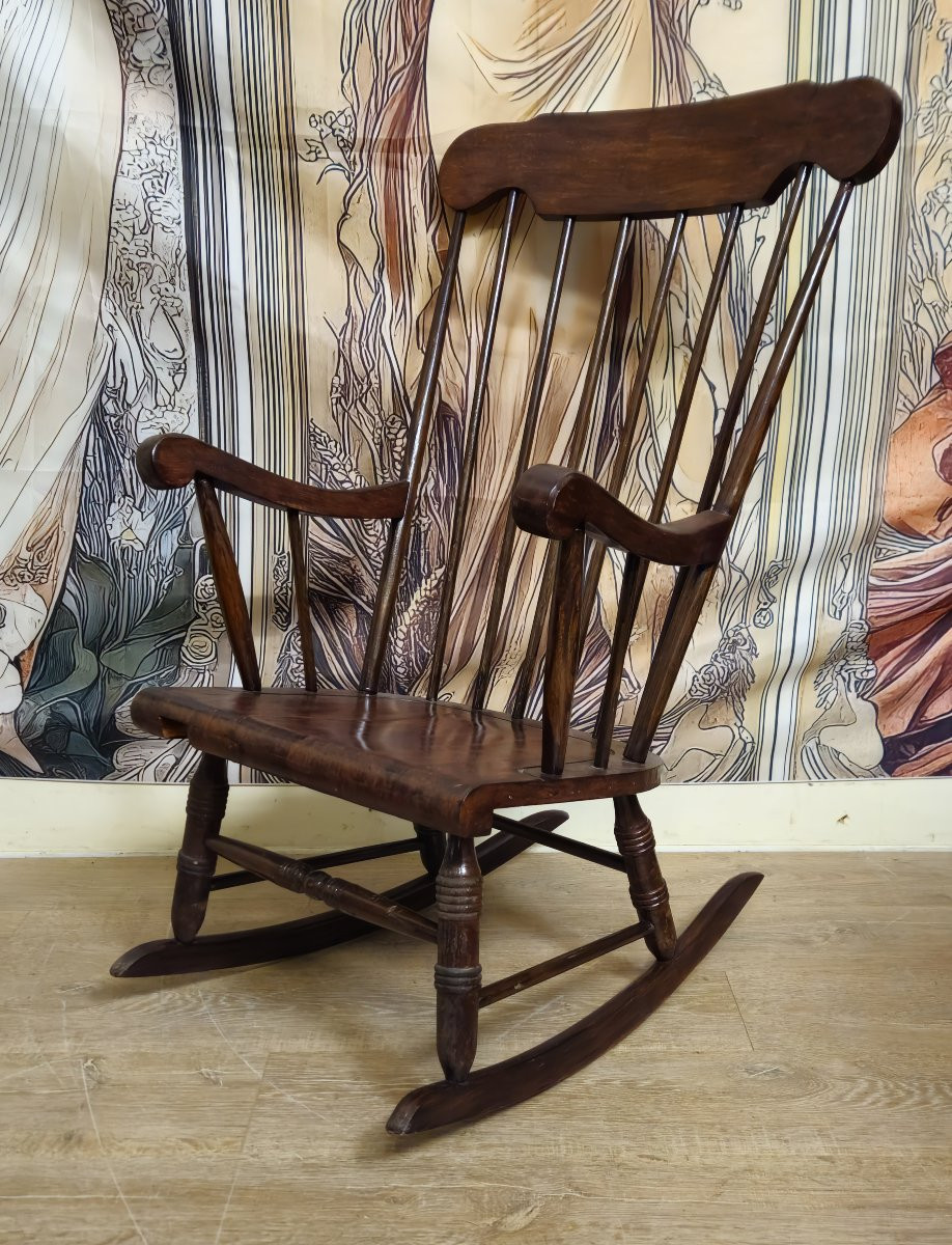 Fauteuil à bascule ancien en bois – rocking-chair style Windsor - XXeme -photo-3