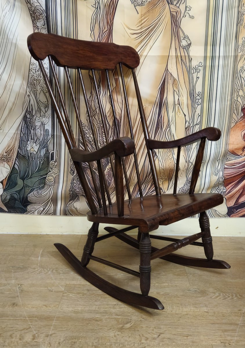 Fauteuil à bascule ancien en bois – rocking-chair style Windsor - XXeme -photo-4