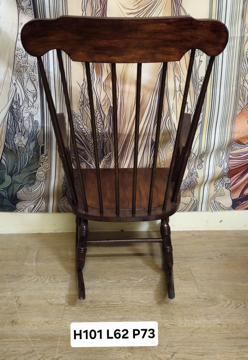 Fauteuil à bascule ancien en bois – rocking-chair style Windsor - XXeme -photo-6